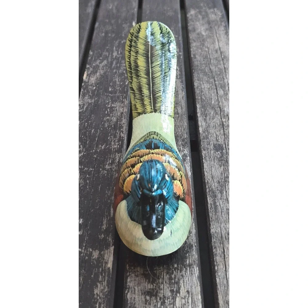 Vintage Hand Painted Wooden Mallard Duck Shoe Horn Clothes Brush Combo 10